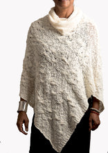 Cowl Neck Cable Knit Pointed Front Poncho