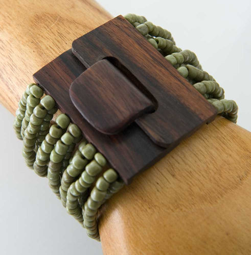 Beaded Bracelet with Wood Buckle